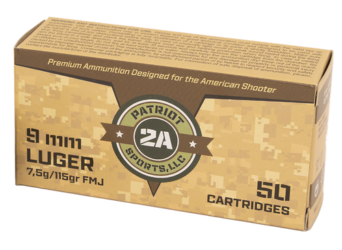 Patriot Sports 9mm Ammo 115gr Full Metal Jacket Ammunition - 50 Rounds