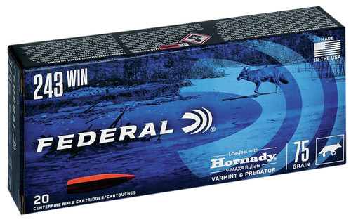 Federal .243 Win Ammo 75gr Hornady V-Max Ammunition - 20 Rounds