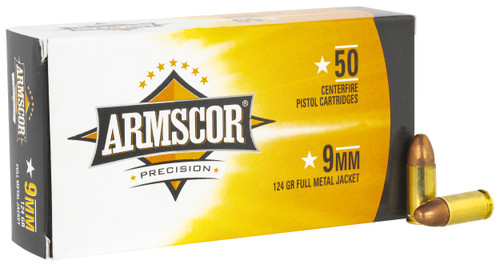 Armscor 9mm Ammo 124gr FMJ Ammunition - 50 Rounds
