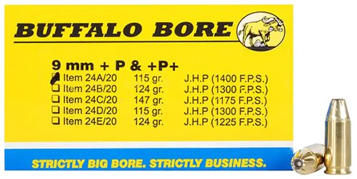 Buffalo Bore 9mm Ammo 115gr Jacketed Hollow Point Ammunition - 20 Rounds