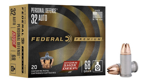 Federal 32 ACP Ammo 68gr JHP Ammunition - 20 Rounds