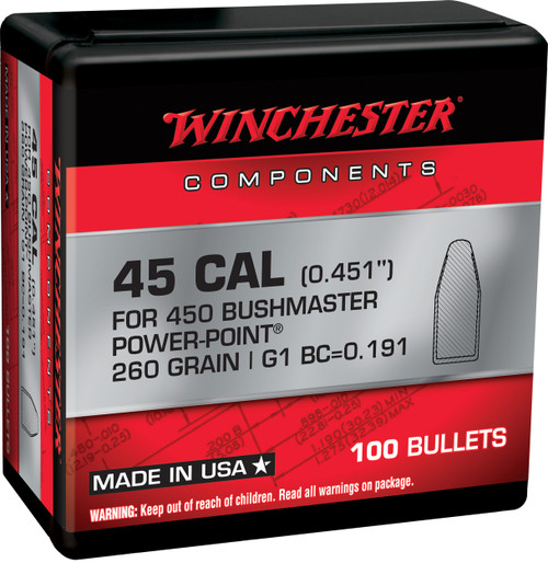 Winchester .450 Bushmaster Ammo 260gr PP Ammunition - 100 Rounds