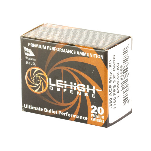 Lehigh Defense .380 ACP Ammo 65gr Copper Solid Ammunition - 20 Rounds