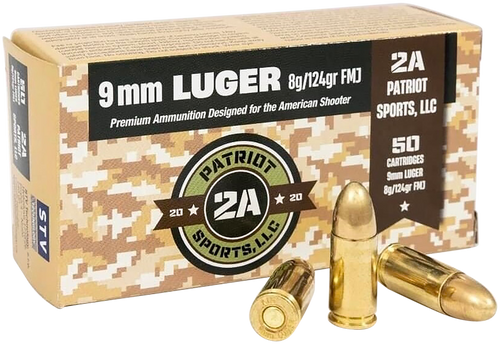 Patriot Sports 9mm Ammo 124gr Full Metal Jacket Ammunition - 50 Rounds