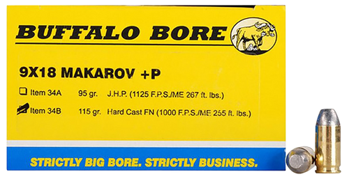 Buffalo Bore 9x18 Makarov Ammo 115gr HCFN Ammunition - 20 Rounds