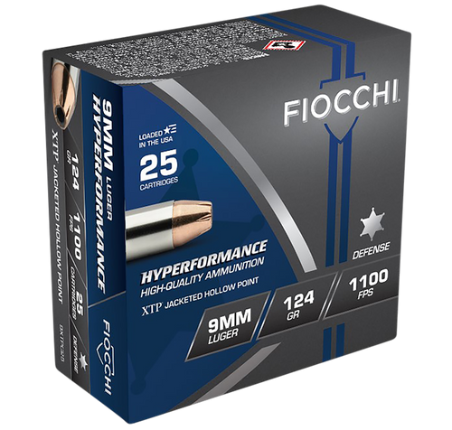Fiocchi 9mm Ammo 124gr Hornady XTP Hollow Point Ammunition - 25 Rounds