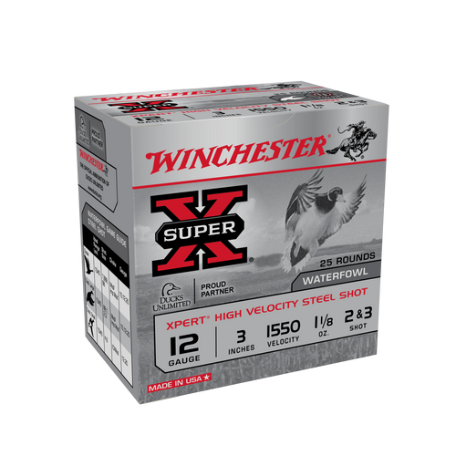 Winchester 12 Gauge Ammo 1-1/8 oz #2 & #3 Steel Ammunition - 25 Rounds