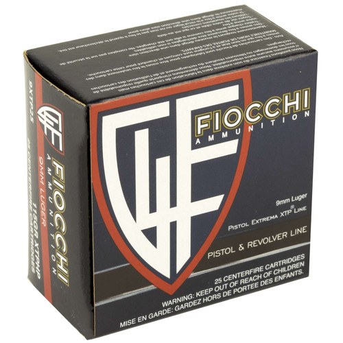 Fiocchi 9mm Ammo 115gr XTP JHP Ammunition - 25 Rounds