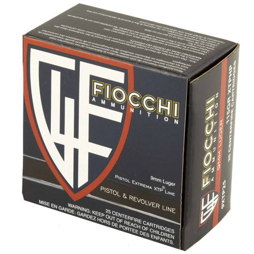 Fiocchi 9mm Ammo 115gr XTP JHP Ammunition - 25 Rounds