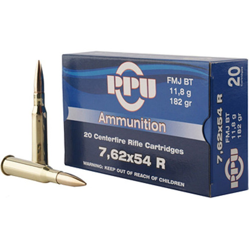 PPU 7.62x54R Ammo 182gr FMJBT Ammunition - 20 Rounds