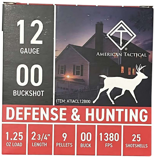 American Tactical 12 Gauge Ammo 1-1/4 oz #00 Buck Ammunition - 25 Rounds