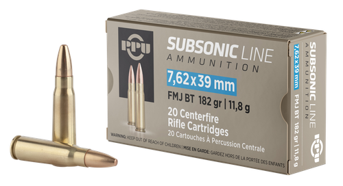 PPU 7.62x39mm Ammo 182gr FMJ-BT Ammunition - 20 Rounds