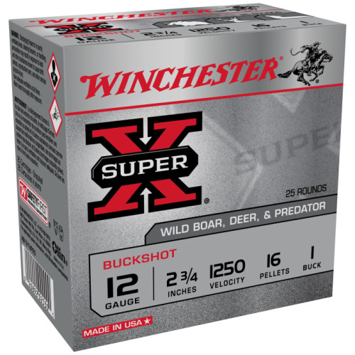 Winchester 12 Gauge Shotgun Ammunition XB121VP25 2.75" #1 Buck - 25 Shells