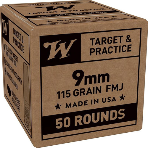 Winchester 9mm Ammo 115gr FMJ Ammunition - 50 Rounds