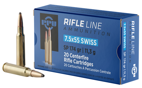 PPU 7.5x55mm Swiss Ammo 174gr SP Ammunition - 20 Rounds