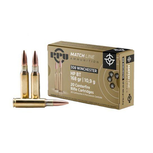 PPU .308 Win Ammo 168gr HPBT Ammunition - 20 Rounds