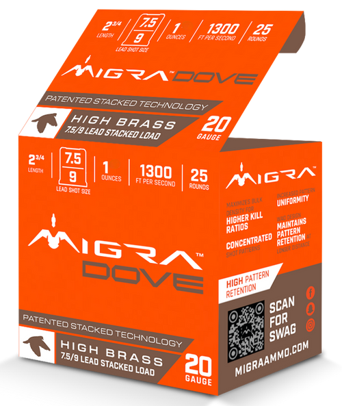 Migra 20 Gauge Ammo 1 oz #7.5/#9 Lead Ammunition - 25 Rounds