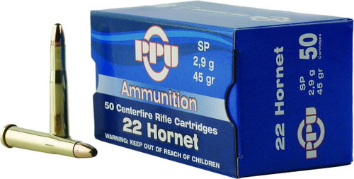 Ppu .22 Hornet Ammo 45gr SP Ammunition - 50 Rounds