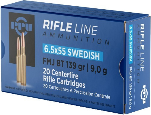 PPU 6.5x55mm Swedish Ammo 139gr FMJ Ammunition - 20 Rounds