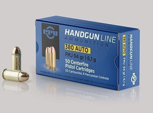 PPU 380 ACP Auto Ammo 94gr FMJ Ammunition - 50 Rounds