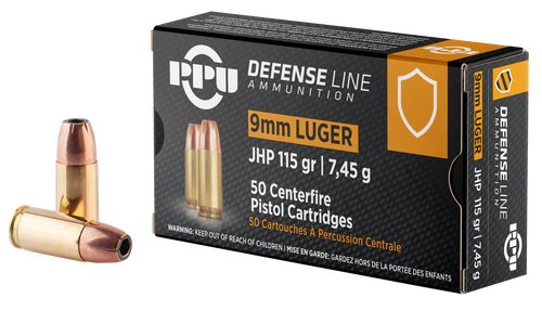 PPU 9mm Ammo 115gr Jacketed Hollow Point Ammunition - 50 Rounds
