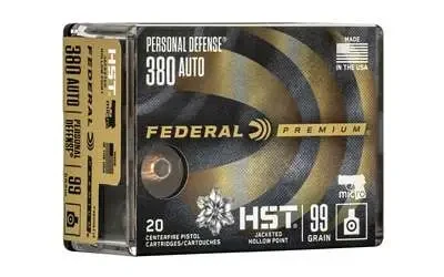 Federal .380 ACP Ammo 99gr JHP Ammunition - 20 Rounds