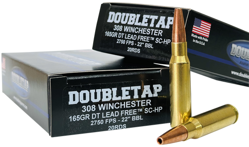 DoubleTap 308 Ammo 165gr Lead Free Hollow Point Ammunition - 20 Rounds