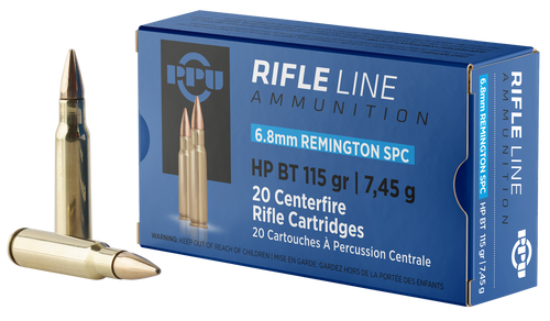 PPU 6.8 SPC Ammo 115gr HP-BT Ammunition - 20 Rounds
