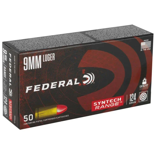 Federal Syntech Range 9mm Luger 124gr Syntech Jacket Flat Nose Ammo - 50 Rounds