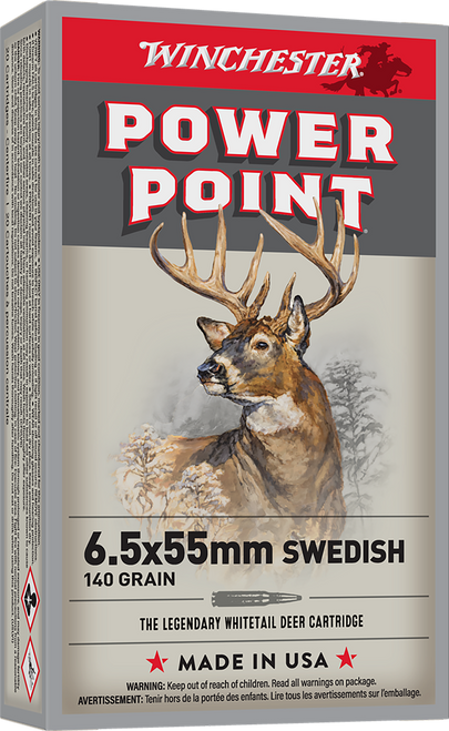 Winchester 6.5x55 Swedish Ammo 140gr Power Point Ammunition - 20 Rounds