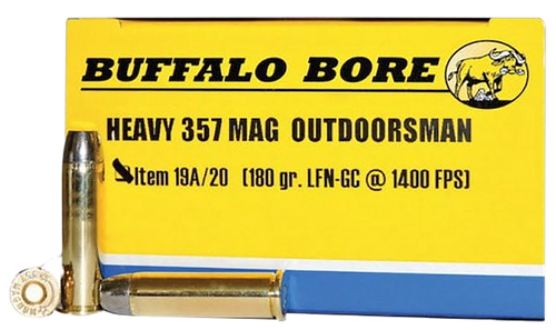Buffalo Bore 357 Magnum Ammo 180gr Hard Cast Flat Nose Ammunition - 20 Rounds