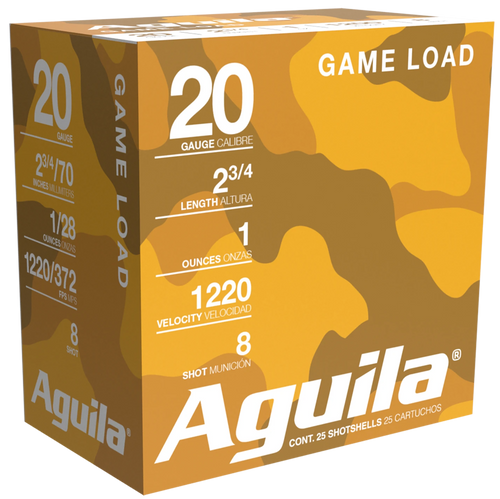 Aguila 20 Gauge Ammo 1 oz #8 Lead Shot Ammunition - 25 Rounds