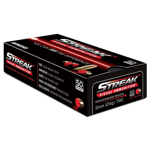 Ammo Inc STREAK Target 9mm Luger Handgun Ammo - 124 Grain | TMC | Red | 50rd Box