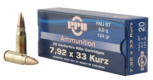 PPU 7.92x33mm Kurz Ammo 124gr FMJ Ammunition - 20 Rounds