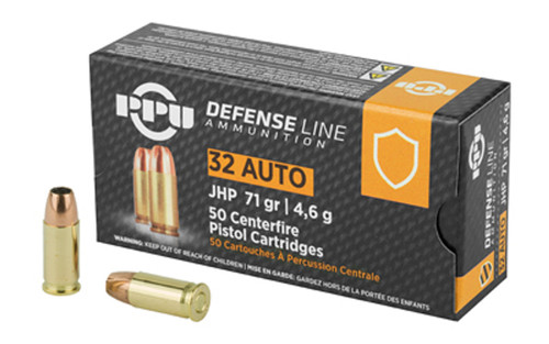 PPU 32 ACP Ammo 71gr Jacketed Hollow Point (JHP) Ammunition - 50 Rounds