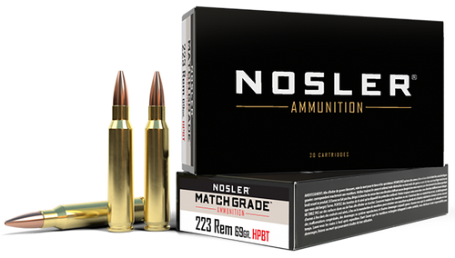 Nosler 223 Ammo 69gr Custom Competition Hollow Point Boat Tail Ammunition - 20 Rounds