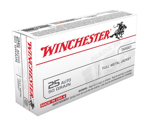 Winchester .25 Auto Ammo 50gr FMJ Ammunition - 50 Rounds