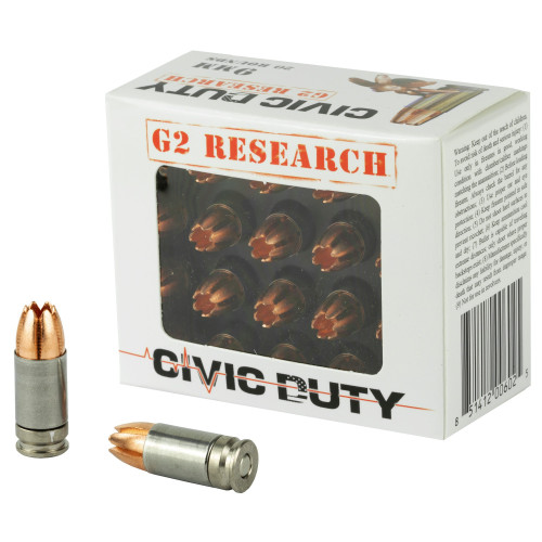 G2 Research 9mm Luger Ammo 96gr Copper Expansion Projectile Ammunition - 20 Rounds
