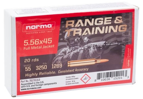 Norma 5.56x45mm NATO Ammo 55gr FMJ Ammunition - 20 Rounds