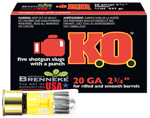 Brenneke 20 Gauge Ammo 3/4 oz Slug Ammunition - 5 Rounds