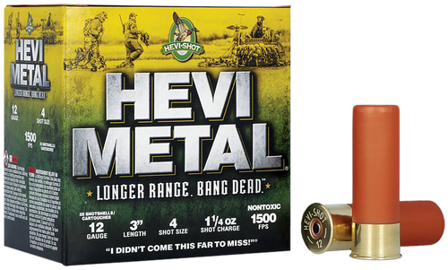 Hevi-Metal 12 Gauge Ammo 1 1/4 oz #4 Steel Shot Ammunition - 25 Rounds