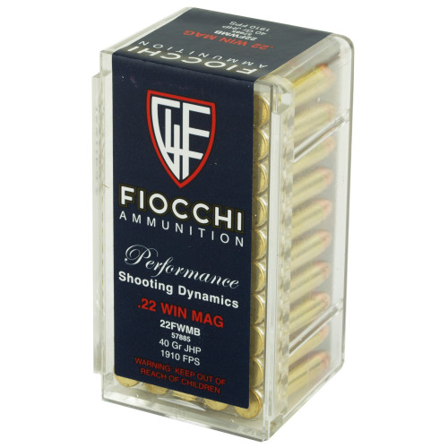 Fiocchi 22 WMR Ammo 40gr JHP Ammunition - 50 Rounds