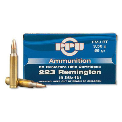 PPU 223 Rem Ammo 55gr FMJBT Ammunition - 20 Rounds