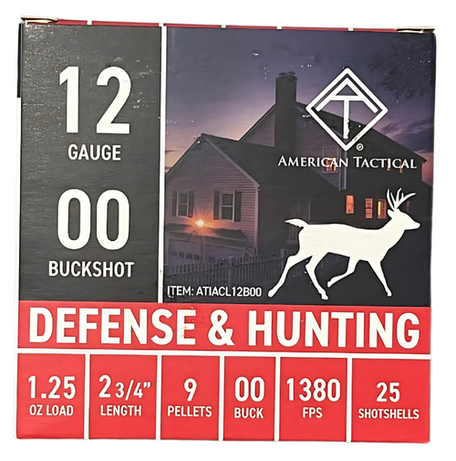 American Tactical 12 Gauge Ammo 1-1/4 oz #00 Buck Ammunition - 25 Rounds