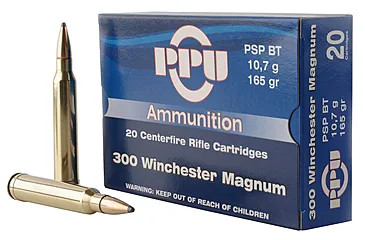 PPU 300 Winchester Magnum Ammo 165gr PSP Ammunition - 20 Rounds