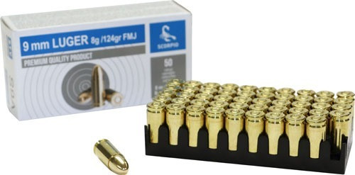 Scorpio 9mm Ammo 124gr FMJ Ammunition - 50 Rounds