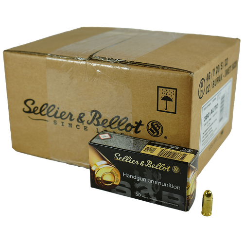 Sellier & Bellot Pistol & Revolver Ammo .380 ACP 92 gr FMJ 955fps 1000/ct Case (20 boxes 50/ct)