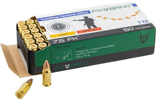 FK BRNO 7.5 FK Ammo 101gr Copper Solid Ammunition - 50 Rounds