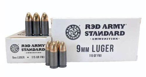 Red Army Standard 9mm Ammo 115gr Full Metal Jacket (FMJ) Ammunition - 50 Rounds