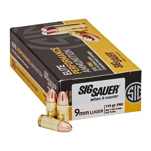 Sig Sauer 9mm Ammo 115gr FMJ Ammunition - 50 Rounds